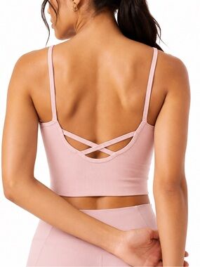 Athleta LIGHT PINK ribbed cropped tank top/bra, size Large, workout